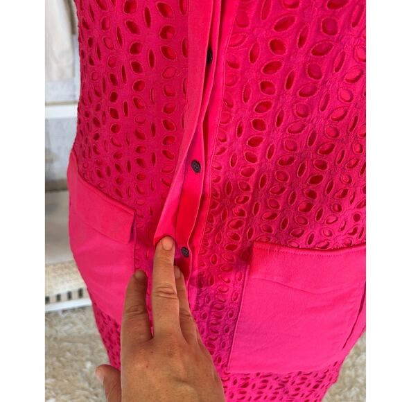 Cece Women's Sz 10 Bright Pink Lined Eyelet Sleeveless Sheath Shirt Dress #0327 - Picture 7 of 14